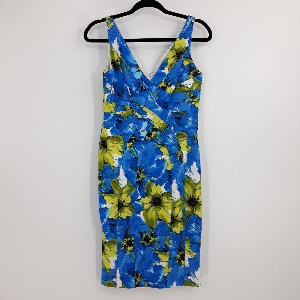 Vtg 90s Cotton Dopamine Blue Floral‎ Dress Sz 4 Tropical Resort Vacation